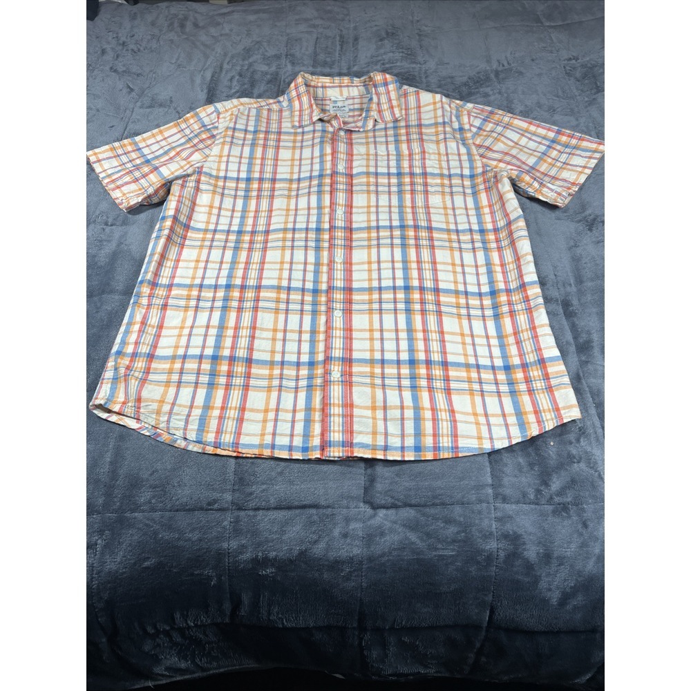 Prana Plaid Button Up Shirt Mens Sz XL Multicolor, Casual Short Sleeve Beach